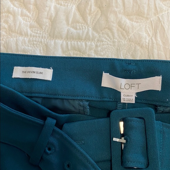 LOFT Teal Devin Slim Pants Belted - Picture 3 of 3
